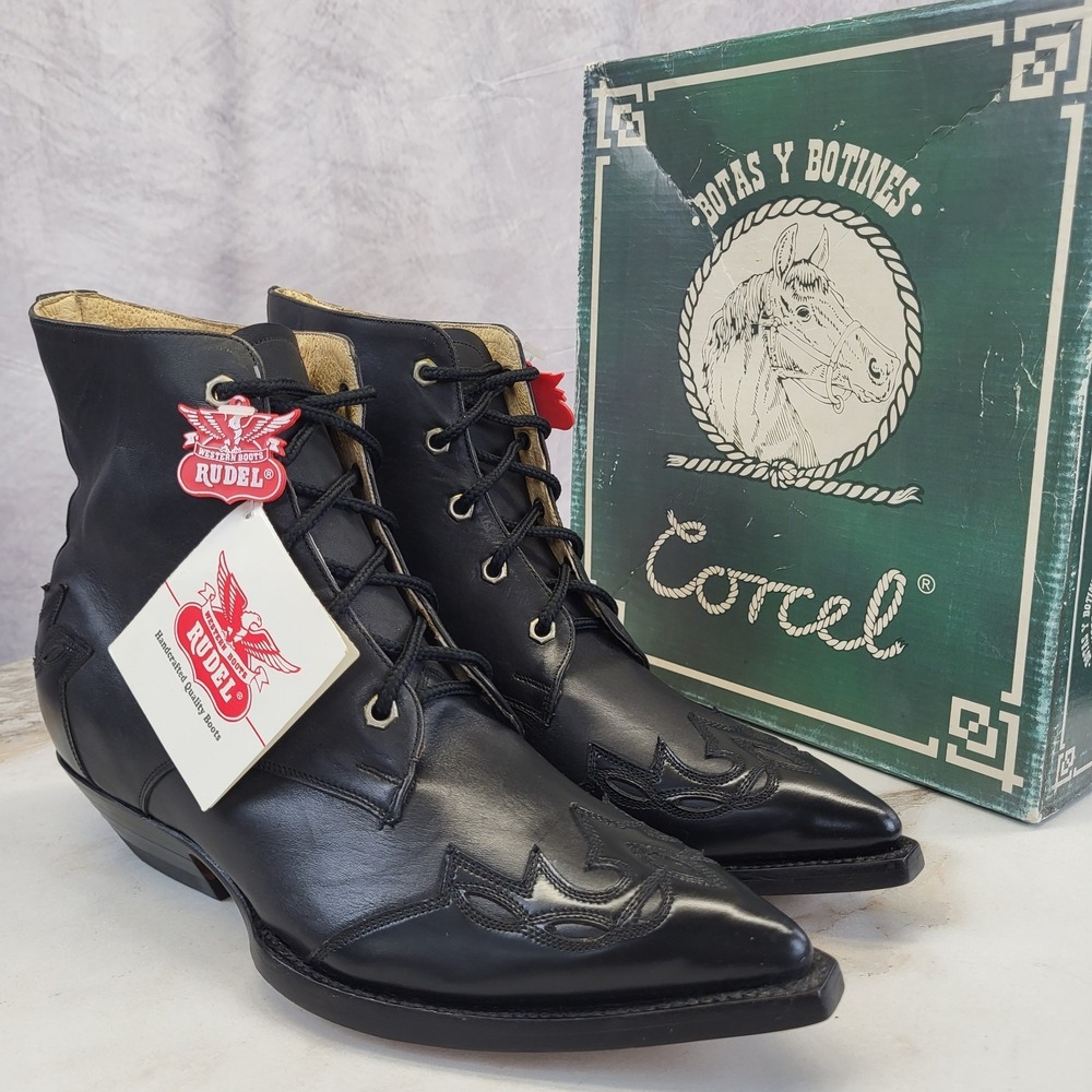 RUDEL Wingtip Point Toe Lace Up Western Ankle Boots Men's 41  EE or US 8 Wide
